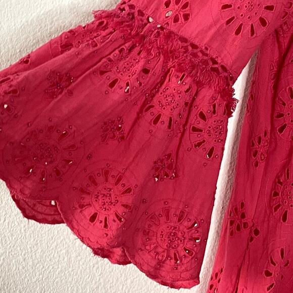 BY ANTHROPOLOGIE DANI LACE EYELET PINK DROP WAIST DRESS SIZE 12 - Picture 6 of 16